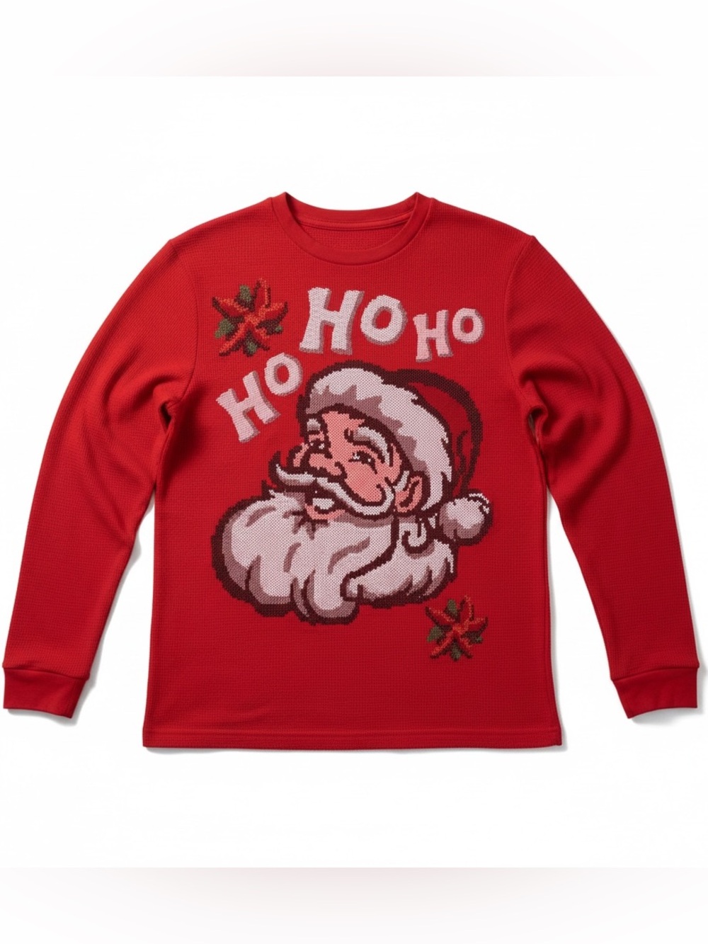 NWOT Dec 25th Size L Red Waffle Knit Long Sleeve Sweater Santa HoHoHo